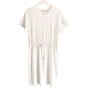 Calvin Klein White Eyelet Embroidered Elastic Waist Short Sleeve Dress Large